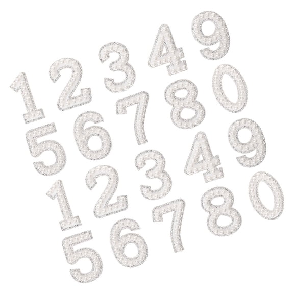SOPOTUTU 20pcs White Glitter Iron-On Numbers for Clothing, Non-Woven Fabric Patches for Personalization and Crafting