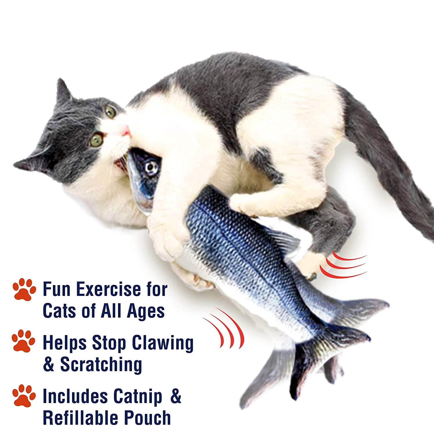 Flops and Wiggles Flips Fun Fish Cat Toy- Motion Activated USB Charge 