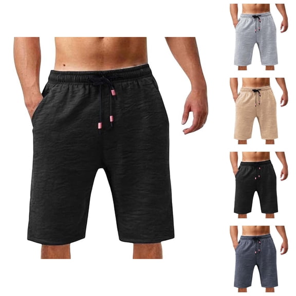 Mens Shorts Knee Length Summer Lightweight Breathable Elastic Waist Straight Leg Loose Beach Shorts with Pockets