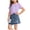 Purple, variant on Two-piece Set Baby Girl Summer Outfits Ruffle Short Sleeve Floral Print Ribbed Shirts Denim Skirt Set for Little Girls Kid Clothes Gray 7-8 Years