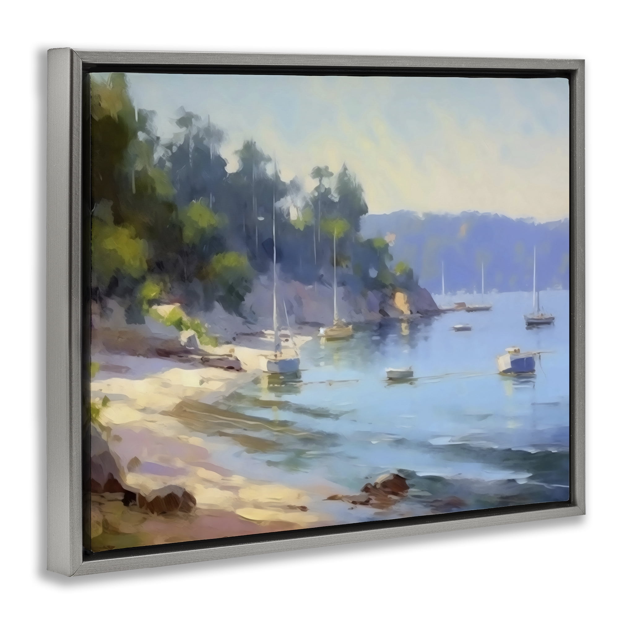 Stupell Industries Near The Shore Summer Sailing Gray Framed Floater Canvas Wall Art, design by Creative Studio