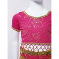 thumbnail image 5 of TiaoBug Kids Girls Floral Print Indian Belly Dance Outfits Shiny Crop Top with Bloomers Carnival Set Hot Pink 3Pcs/Set 3-5, 5 of 7