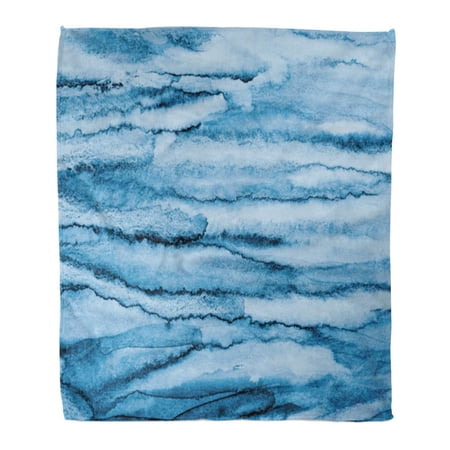 SIDONKU Throw Blanket Warm Cozy Print Flannel Aqua Abstract Watercolor Blue Layers on Artistic Azure Comfortable Soft for Bed Sofa and Couch 58x80 Inches