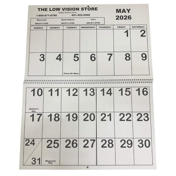 2026 Jumbo Low Vision Calendars