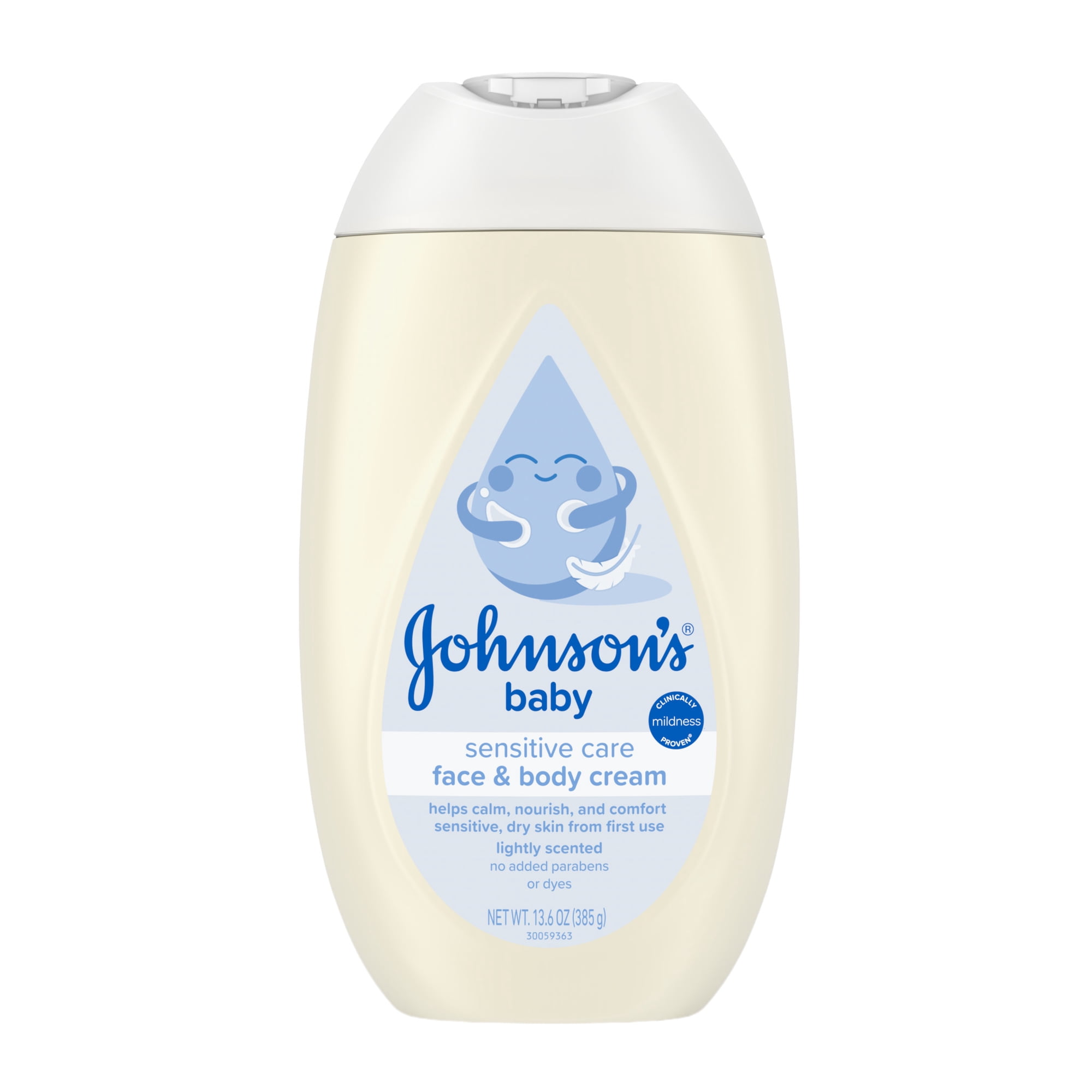 Johnson's Sensitive Care Face & Body Baby Cream, Light Scent, 13.6 oz