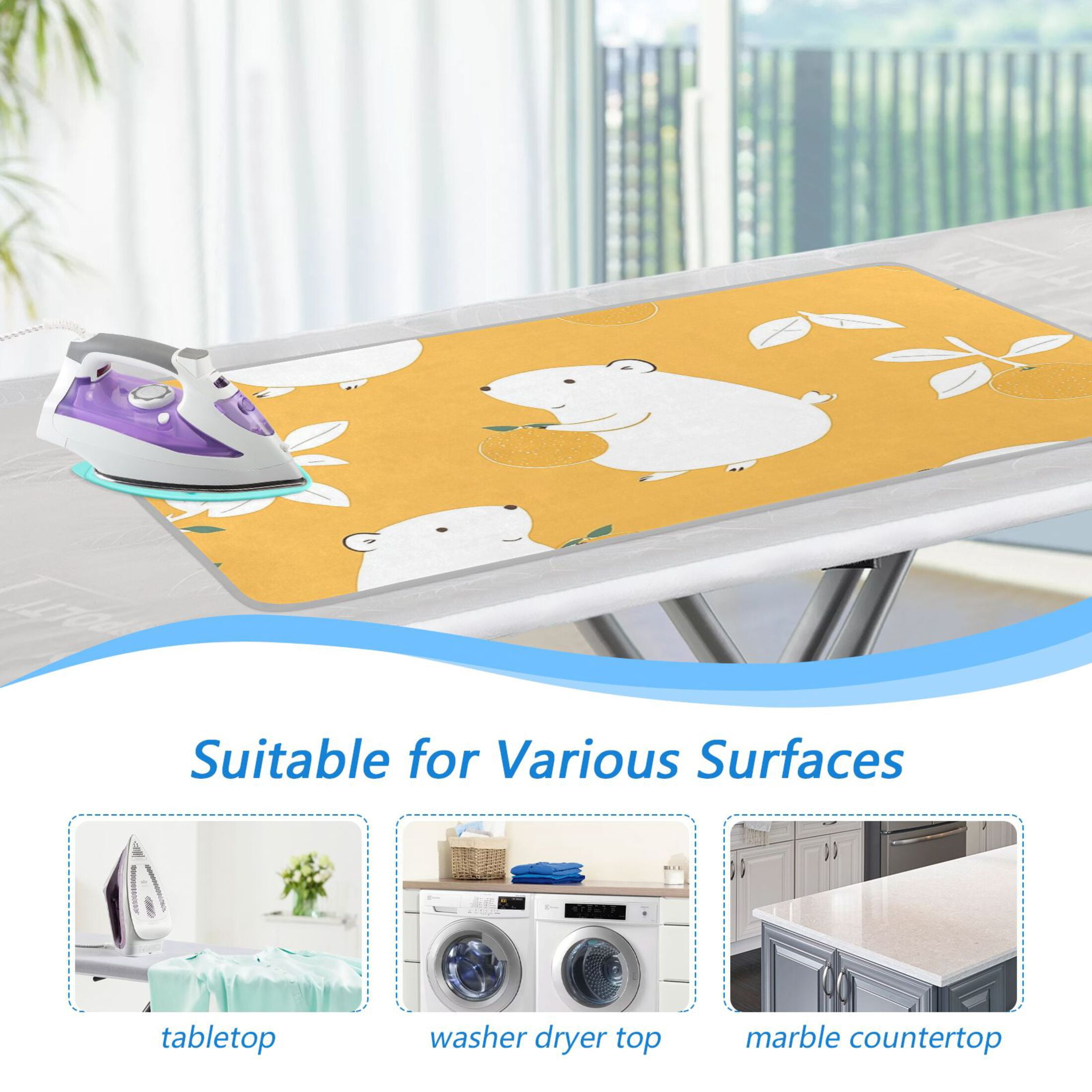 White Mouses Oranges Leaves Ironing Mat Blanket Portable Travel Ironing Pad Heat Resistant Pad 47.2" x 27.6”