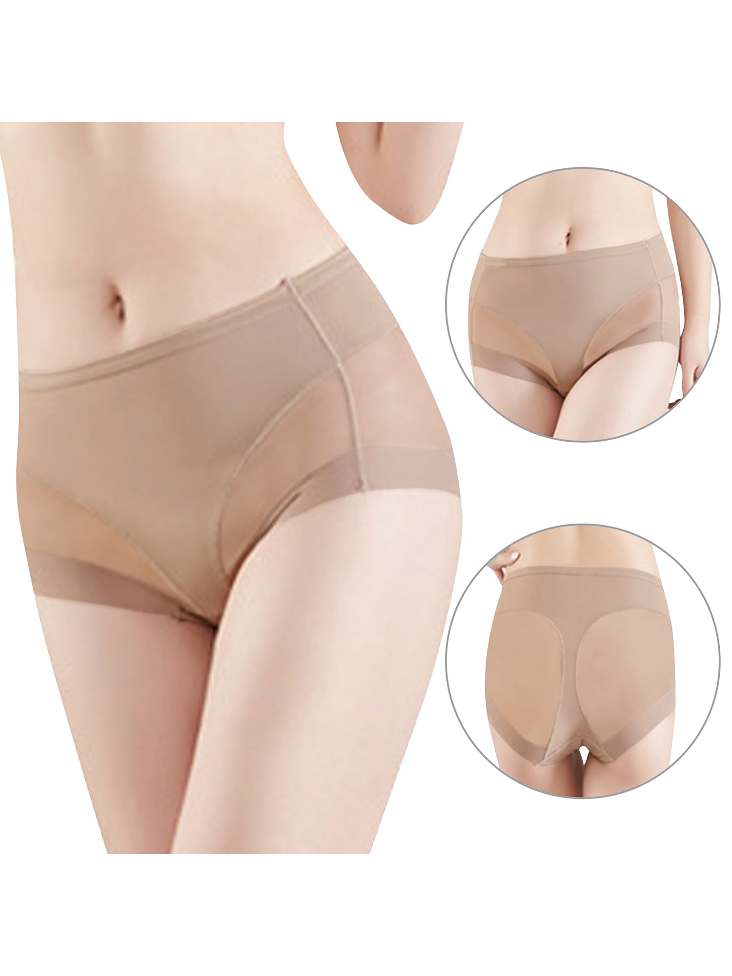 Unique Bargains Women's Plus Size Laser Cut Mesh High Rise Brief Stretchy Underwear Beige 1X