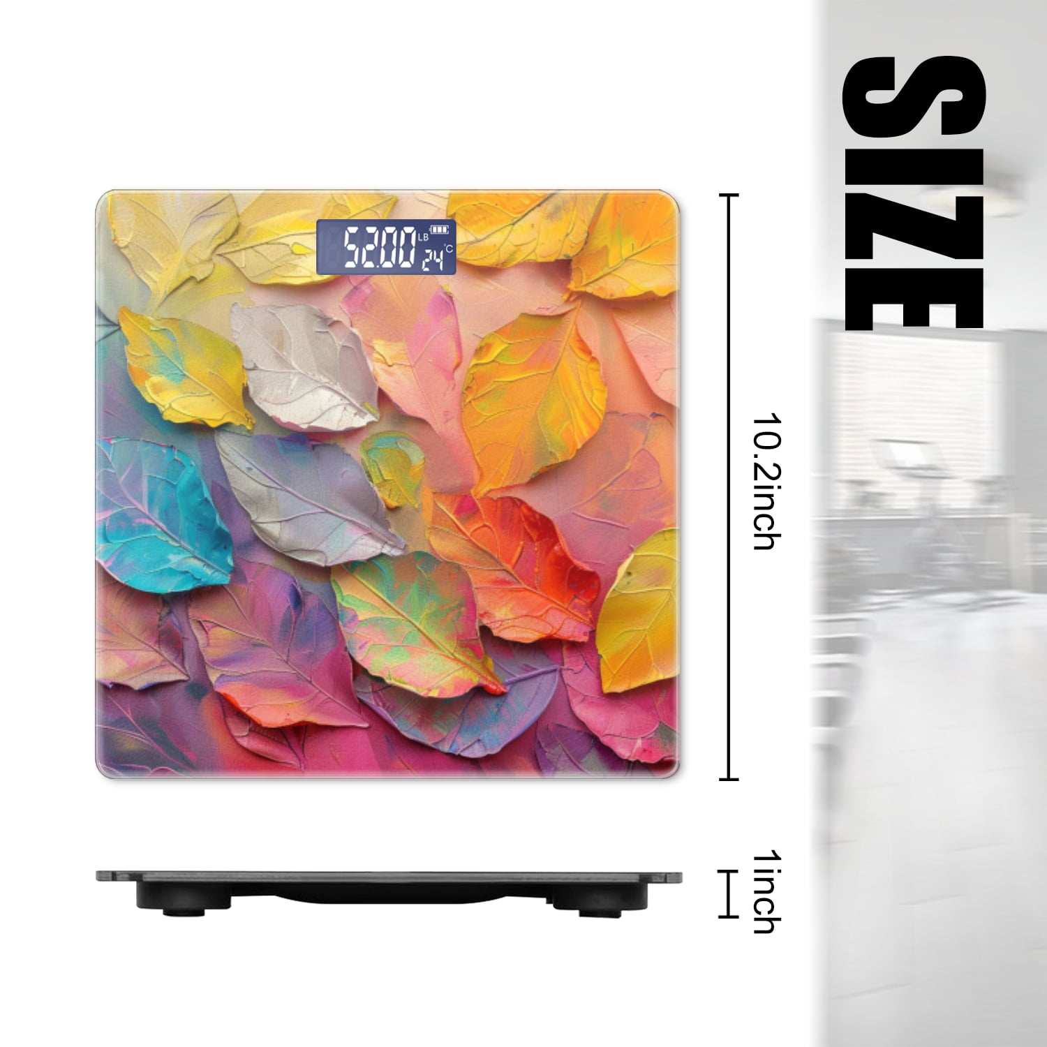 Bathroom Scale, Highly Accurate Digital Body Scale,Precisely Measures Weight up to 400 lbs-Colorful Leaves In The Style Of Oil Painting