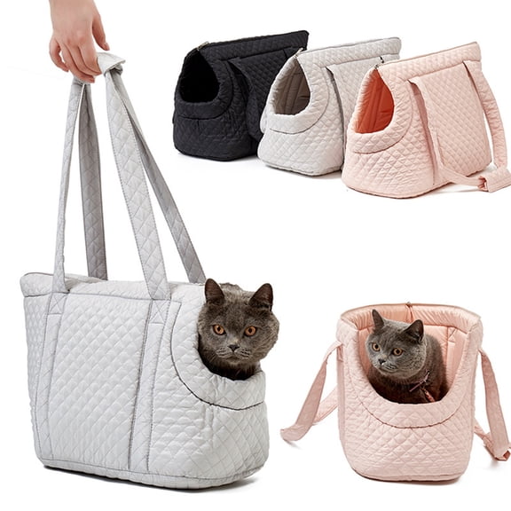 KOYPTL Small Dog Bag Woman,Cat Carrier Quilted Pet Soft Sided Leisure Pups Totes Traveling Go to Vet,Pet Function Handbag with 3 Pockets,12 lbs Puppy/15 lbs Cat or Kittens Pink
