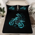 thumbnail image 2 of jejeloiu Speed Game Bed Sheets,Cyan Motor Biker King Sheets For Men Women 4 Pieces, 2 of 7