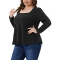 thumbnail image 4 of Blusas brillantes de cuello cuadrado de manga larga con brillo para mujeres de tallas grandes Agnes Orinda 4X negras, 4 of 5
