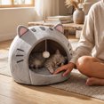 thumbnail image 5 of Convertible Cat Bed 2 in 1 Semi Enclosed Pet Bed All Seasons Warm Cozy Cat Ear Design for Indoor Cats Small Dogs Sleeping Hideout(L), 5 of 7