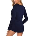thumbnail image 4 of Jamsmile Women T-Shirts Casual Spring Solid Color Long Sleeve Buttons Down T-Shirts Loose V-Neck Oversized Basic Tops, 4 of 6