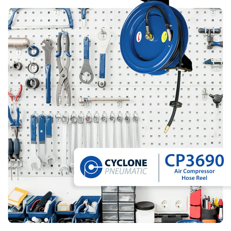 Cyclone Pneumatic CP3690 3/8 x 100' Retractable Air Compressor Rubber Hose  Reel 
