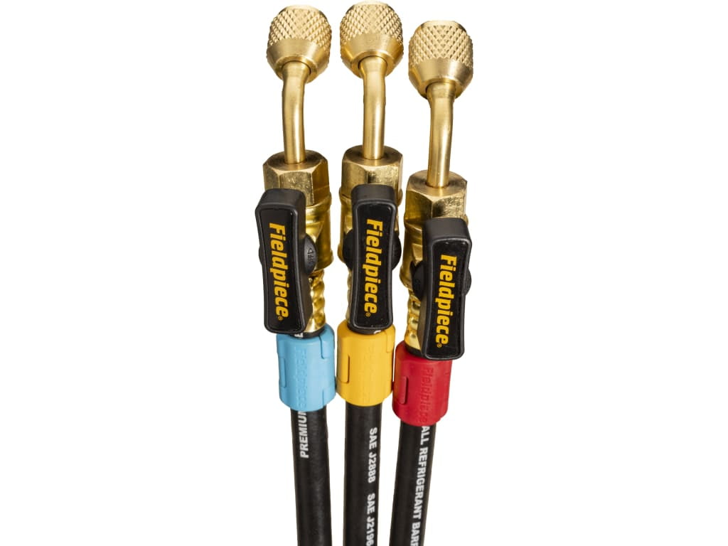 Fieldpiece HR3B Ball Valve Refrigerant Hose Set (3) with Color Tags - 1/4" x 1/4" (5')