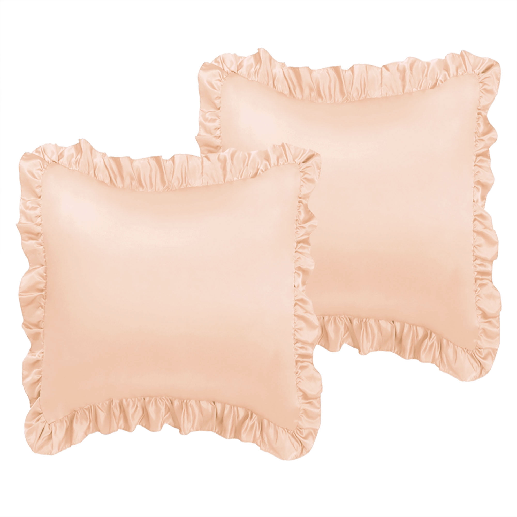 PiccoCasa 2Pcs Satin Pillowcases Ruffled Pillow Shams, Taupe European