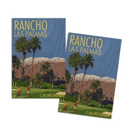 

Rancho Las Palmas California Golfing Scene (4x6 Birch Wood Postcards 2-Pack Stationary Rustic Home Wall Decor)