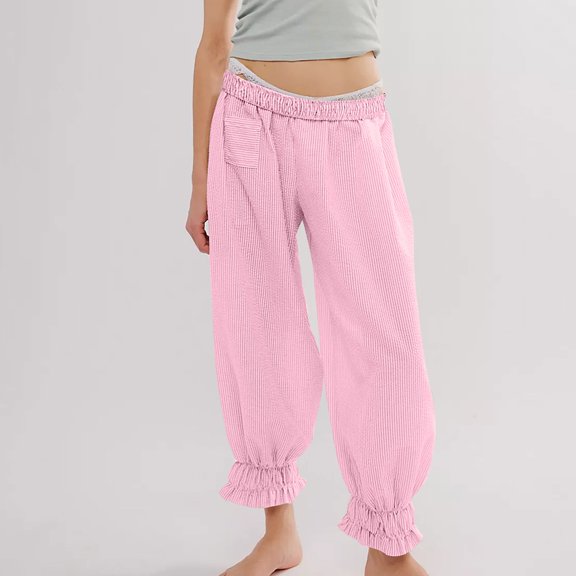 aidice Joggers for Women Elastic Waisted Loose Stripped Pants Fall Winter Casual Soft Comfy Trousers