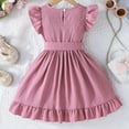 thumbnail image 4 of TAIAOJING Girls Summer Dresses Casual Comfortable Flutter Sleeve Stripes O-Neck Belted Dress For Toddler Kids Age 3-7 Boho 4-5Y, 4 of 9