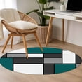 thumbnail image 4 of Abstract Green Grey Round Area Rug 3.3Ft Washable Circle Rugs for Dining Room Table, Modern Geometric Color Blocks Non-Slip Carpet Floor Mats Indoor Outdoor Carpet Runner Aesthetic Home Decor, 4 of 8