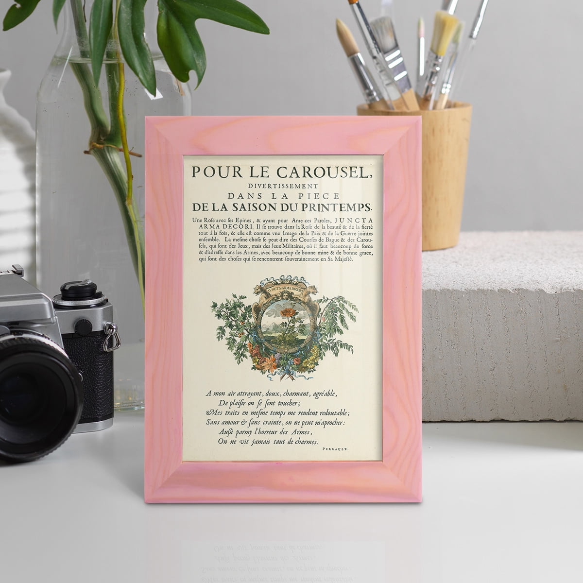 Printed Embellished Bookplate IV - Framed Print w/glass - Sunset Pink