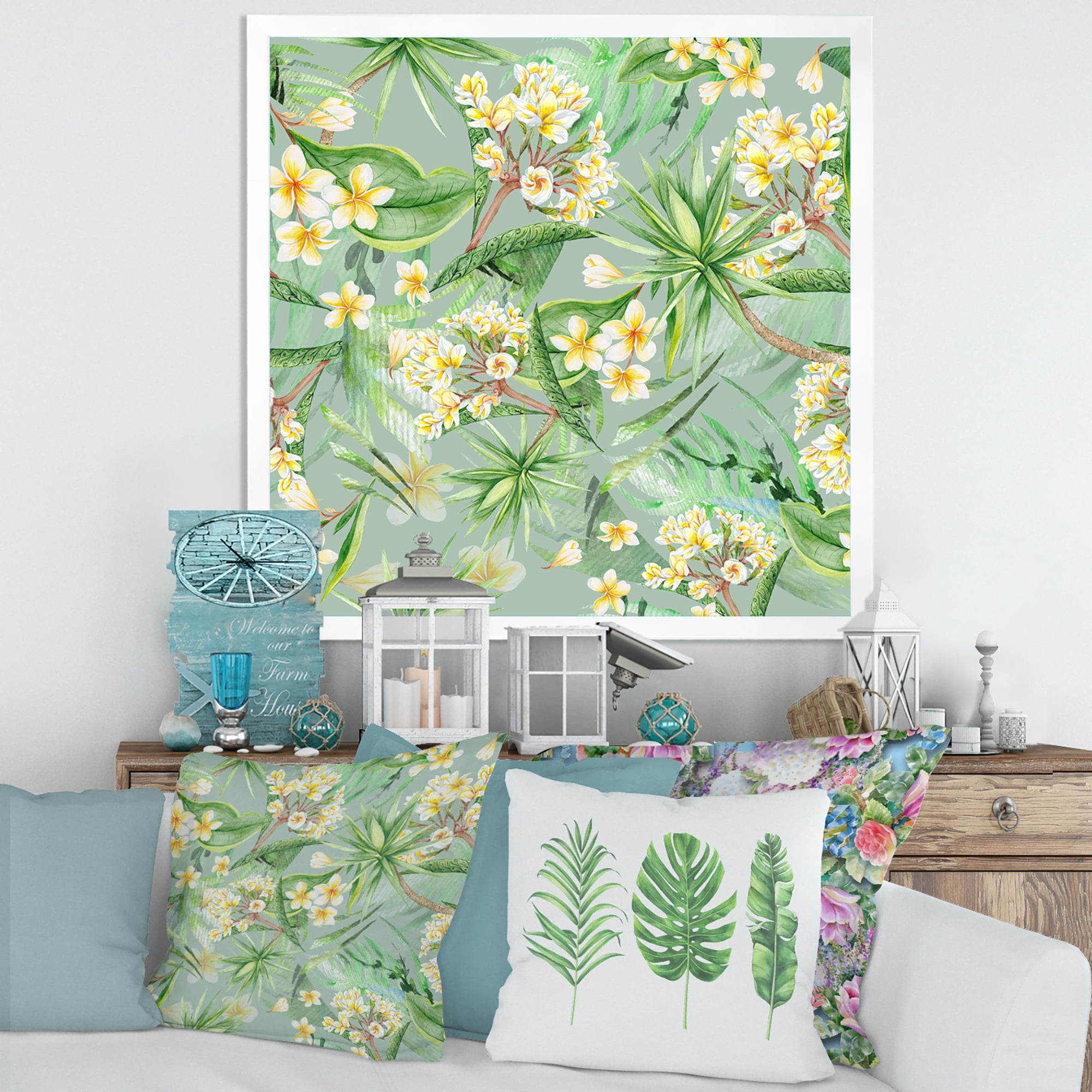 Designart 'Yellow Flowers and Tropical Foliage XIV' Modern Framed Art Print