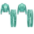 thumbnail image 2 of iiniim Boys Girls Hip Hop Modern Dance Outfit Shiny Metallic Long Sleeve Jacket and Pants Set Tracksuit Light Green 8, 2 of 7