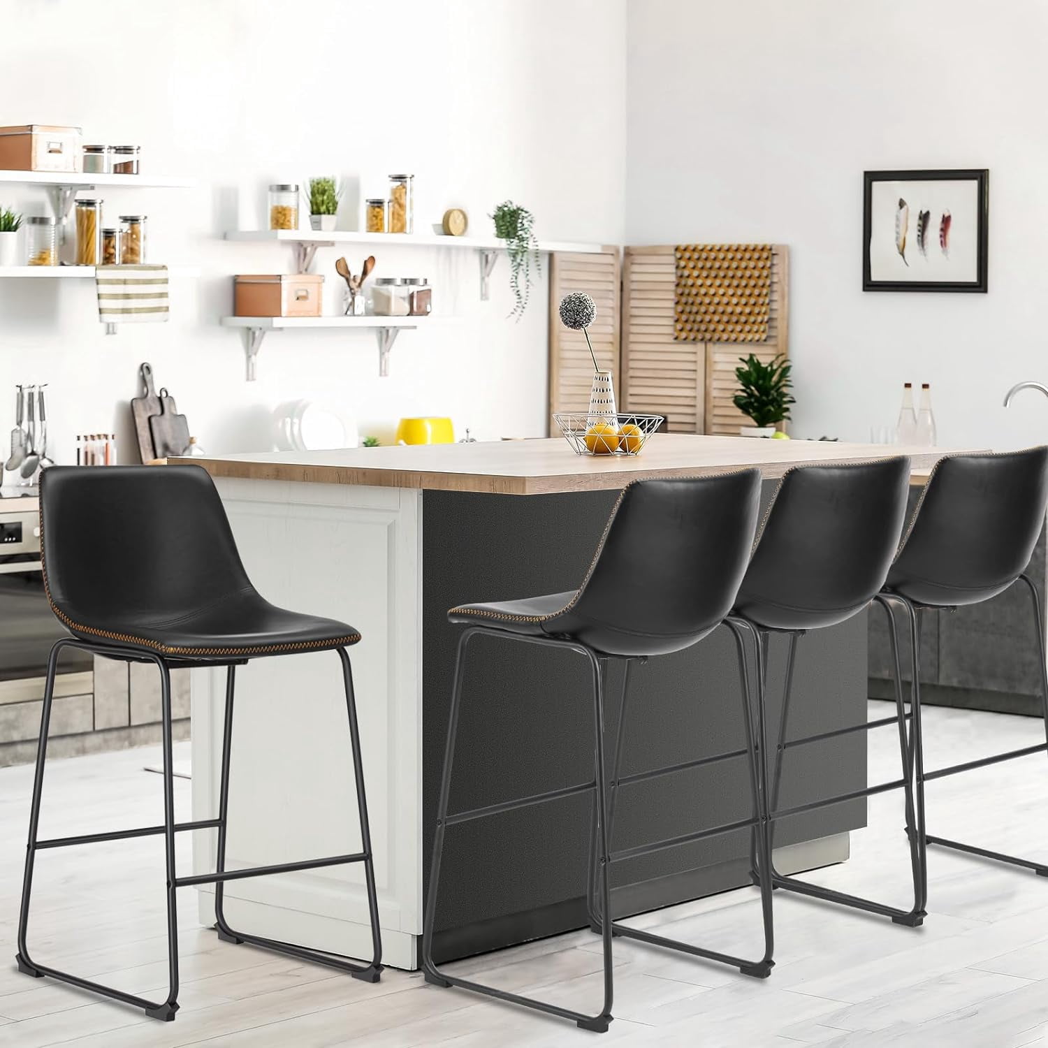 MAYEERTY 30 Inch Barstools High PU Leather Counter Bar Stool with Back and Footrest Set of 2, Black