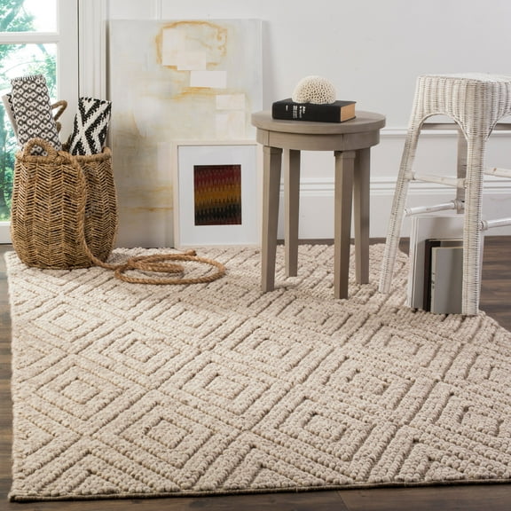 SAFAVIEH Natura Glenda Geometric Diamonds Wool Area Rug, Beige, 9' x 12'