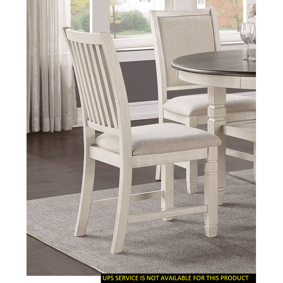 CLEARANCE! Antique White Finish Wooden Side Chairs 2pcs Set Textured Fabric Upholstered Dining Chairs