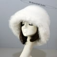 thumbnail image 3 of BWASD Womens Winter Faux Fur Bucket Hats Fuzzy Warm Trimmed Faux Mink Mongolian Cap Plush Wide Brimmed Fisherman Hat Fashion Korean Style Winter White, 3 of 6