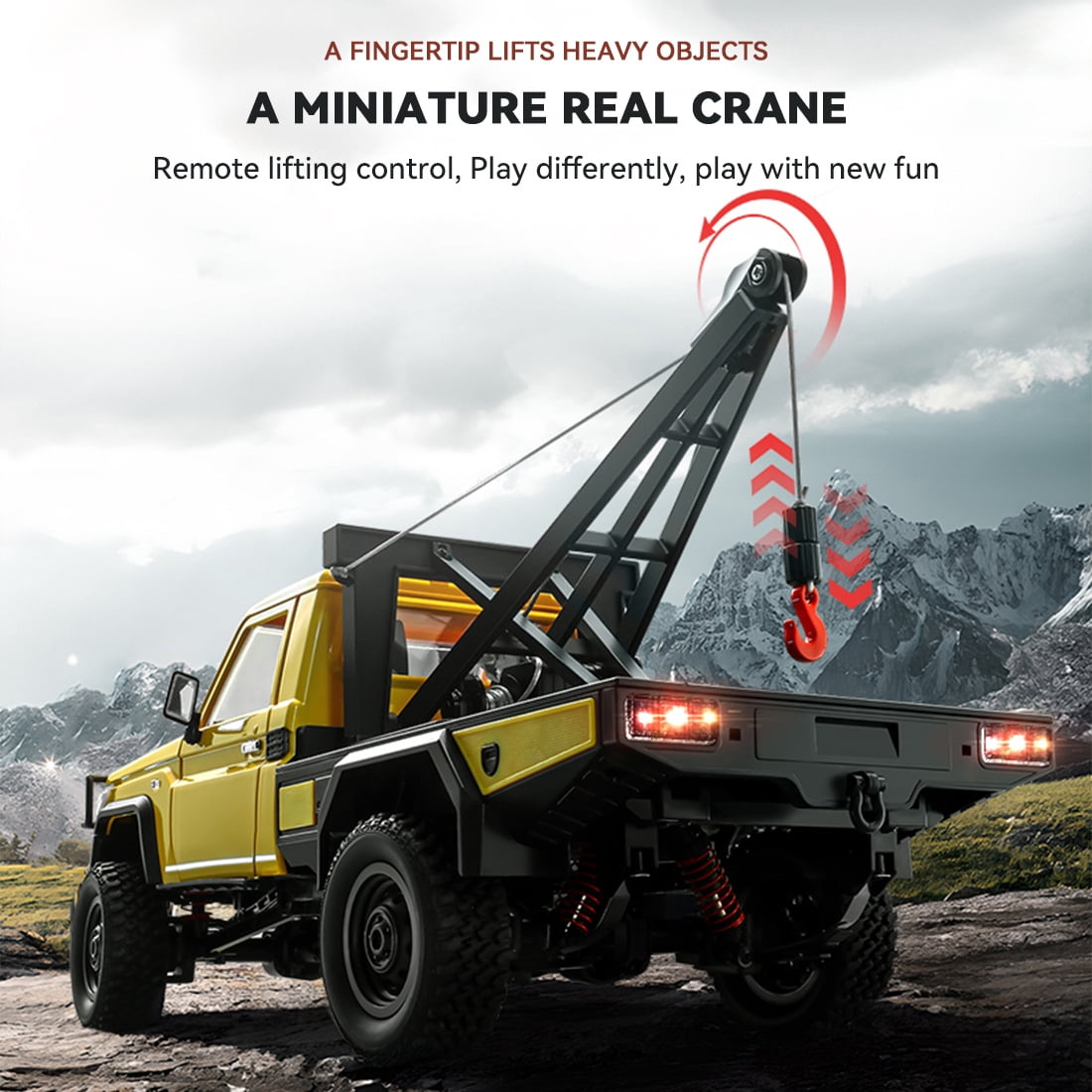 All-Terrain RC Crawler Car, 1/12 Scale 2.4G Full-proportional 4WD RC Climbing Car Engineering Vehicle with Functional Crane, Liftable Hook & 2-Speed, Collectible Gift for Adult(RTR Version)