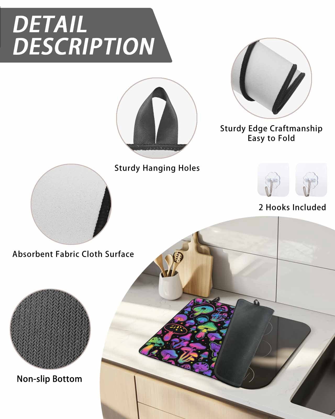 Stove Top Covers for Electric Stove, Purple Green Mushroom Glass Stovetop Cover Protector, Abstract Art Botanical Gradient Induction Cooktop Protector Oven Mat for Kitchen Countertop 24"x21"