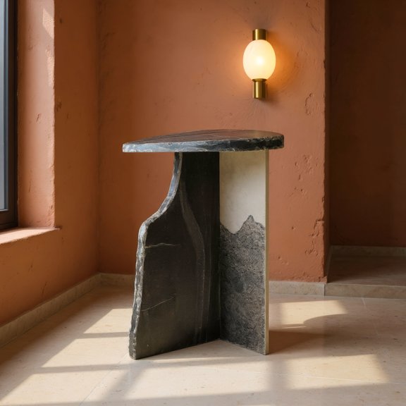 Surya Side Table Black End Table, Modern Style, Rubber feet help prevent floor scratches, Natural Marble, Indoor Living