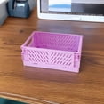 thumbnail image 5 of Mini Collapsible Storage Basket Stackable Storage Bin Crates Container Folding Plastic Storage Box with Handle Foldable Plastic Storage Case for Stationery Snacks Cosmetics(Purple ), 5 of 5