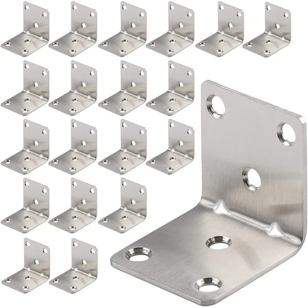 Soporte de esquina, paquete de 20 soportes de ángulo de hierro de alta resistencia, soportes en forma de L de 40 x 40 mm, sujetador de soporte, soportes de acero metálico para madera