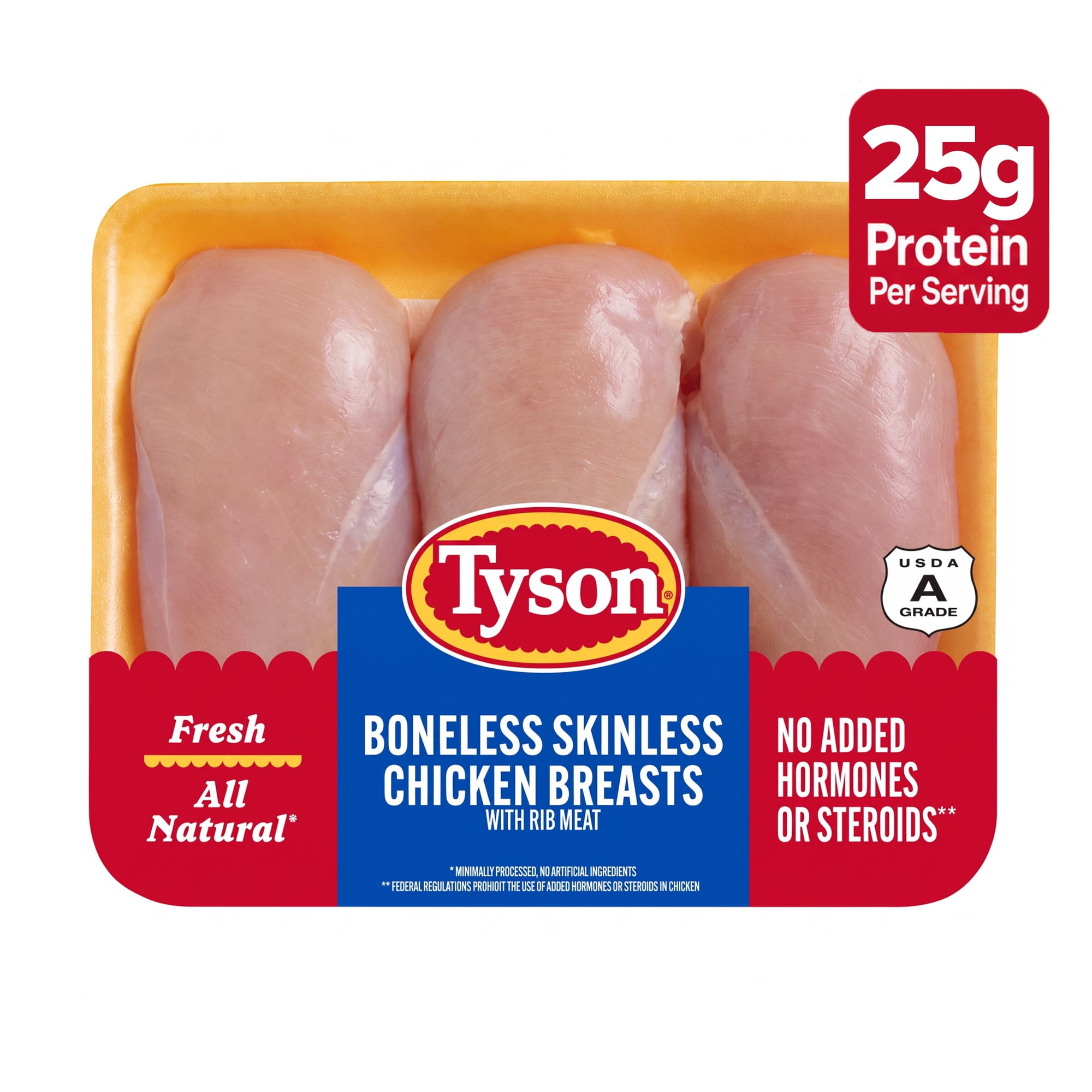 Tyson All Natural, Fresh, Boneless, Skinless Chicken Breasts, 1.0 - 3.3 lb Tray