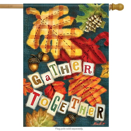 Left Side Banner - Gather Together Fall House Flag Leaves Autumn Double Sided Banner 28