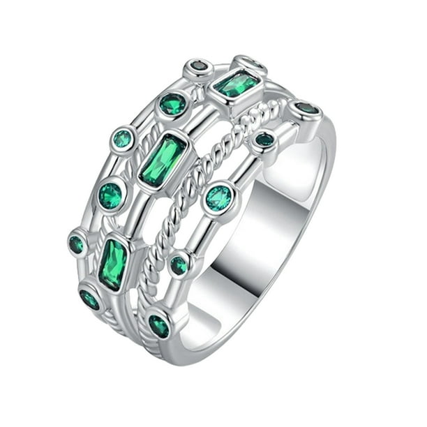 Moda en capas de color verde Gema calado anillo de circón anillo de joyería de las señoras anillos para las mujeres