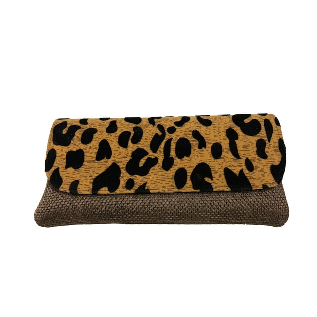 Grande Pochette en Tissu Maasaï et Jute avec Perles pour Femmes Léopard