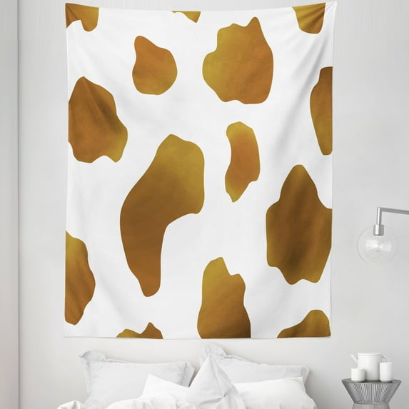 Cow Print Tapestry, Brown Spots on a White Cow Skin Abstract Art Cattle Fur Farm Animals Cowboy Barn, Fabric Wall Hanging Decor for Bedroom Living Room Dorm, 5 Sizes, White Brown, by Ambesonne