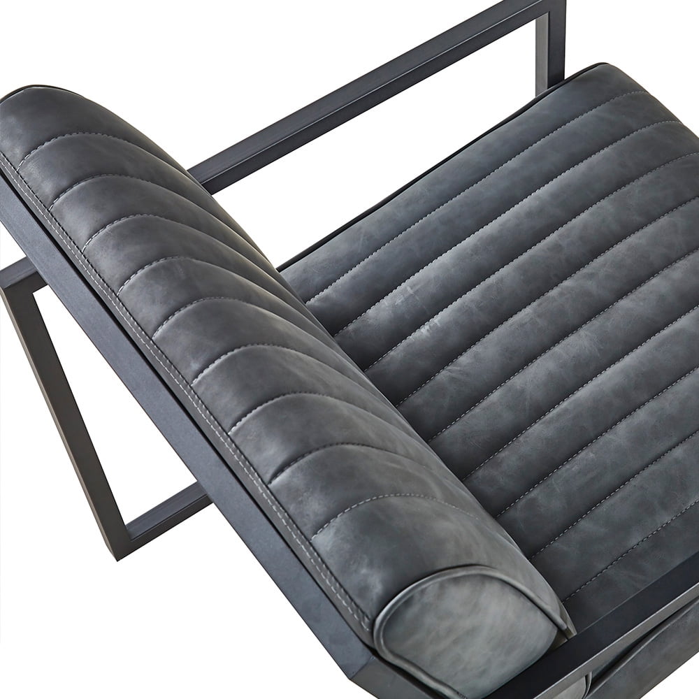Lowestbest Modern PU Leather Sofachair, Lounge Chair with Steel Arm and Upholstered Cushion, Leisure Chairs for Bedroom Dining Room, Dark Grey Lowestbest Modern PU Leather Sofachair, Lounge Chair with Steel Arm and Upholstered Cushion, Leisure Chairs for Bedroom Dining Room, Dark Grey