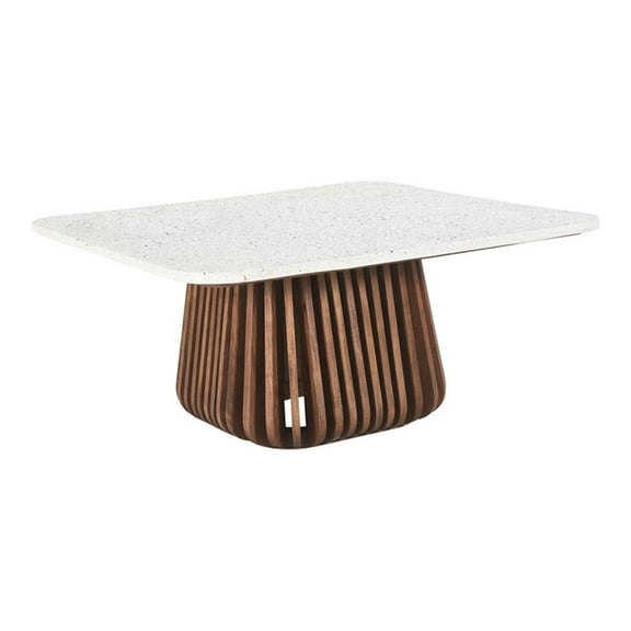 Pemberly Row Contemporary Square Terrazzo Coffee Table in Walnut