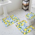 thumbnail image 3 of Rustic Yellow Bathroom Rugs Set Lemon Leaves Blue Geometric Background Non Slip Absorbent Soft Bath Mats 3 Piece Set with Bathroom Rug, U-Shaped Floor Mat, Toilet Seat Cover Small Size, 3 of 9