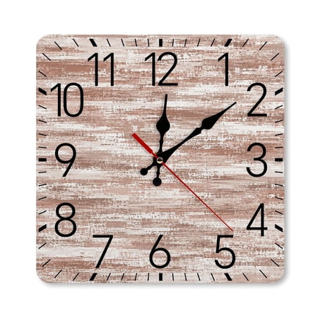 RKSupls 10×10inch Square Silent Wall Clock Wooden Frame, Distressed Horizontal Stripe Texture Scale Decorative Clock for Home Bedroom Living Room Office