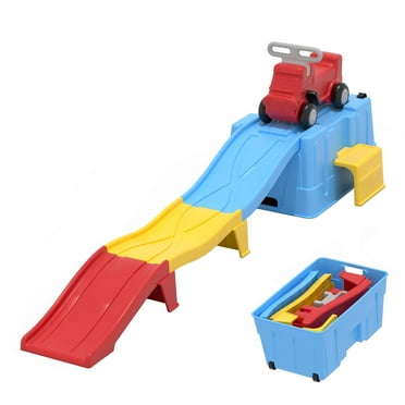 Up & Down Roller Coaster，Kids Ride On Toy，Toddler Push Car with Assembled Race Track & Storage Base Box, Indoor Outdoor Playset