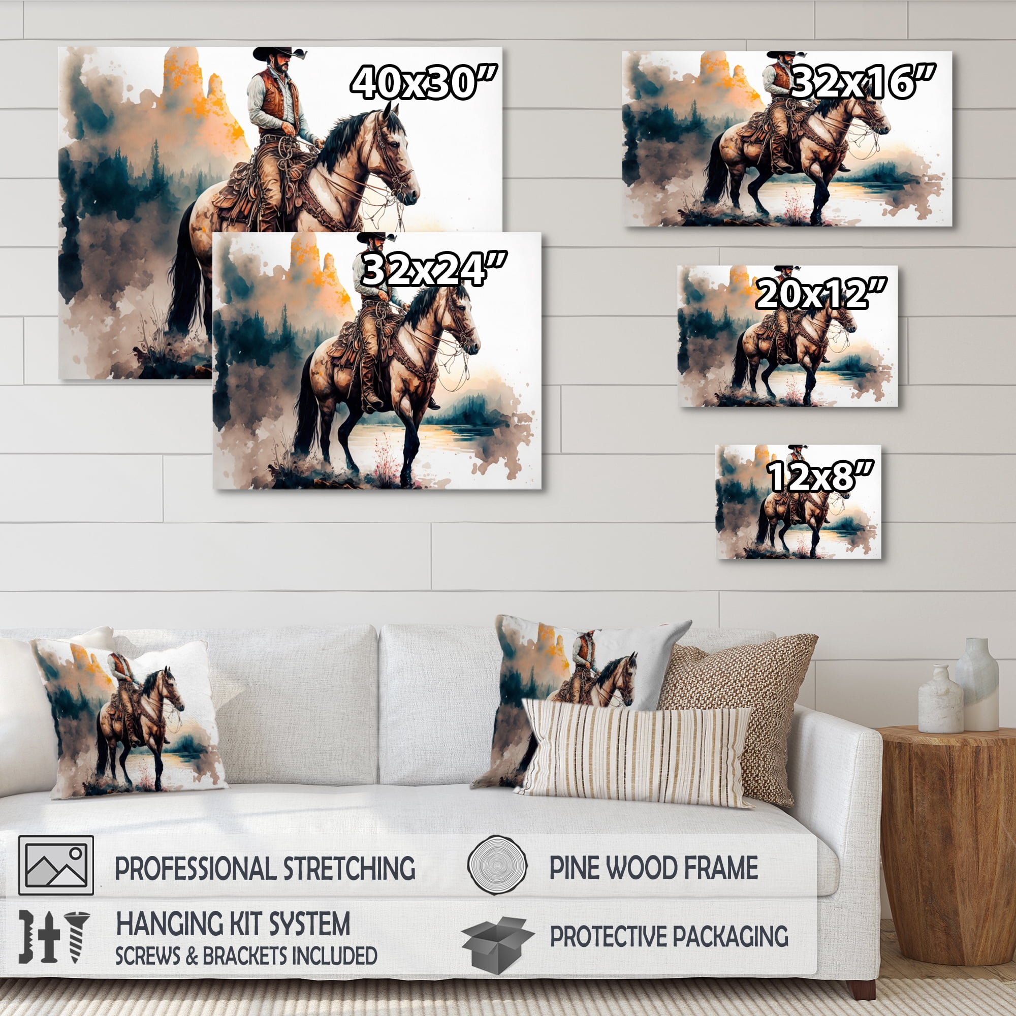 Designart Western Cowboy Riding A Horse I Canvas Wall Art
