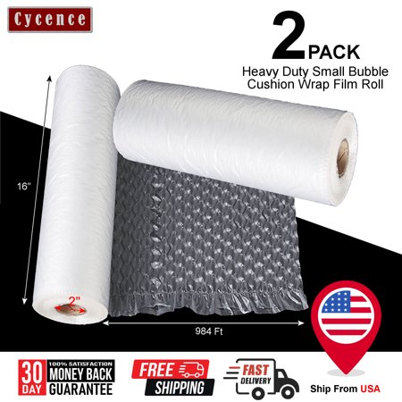 [2 ROLLS] Cycence Air Cushion Film - 16" x 12" x 984 Ft/Roll - Air Cushion Bubble Wrap Packaging for Shipping - 3/4" Small Bubble Air Cushioning Wraps