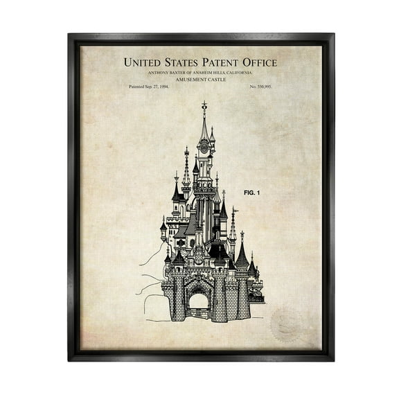Stupell Industries Fantasy Castle Vintage Diagram Graphic Art Jet Black Floating Framed Canvas Print Wall Art, Design by Karl Hronek