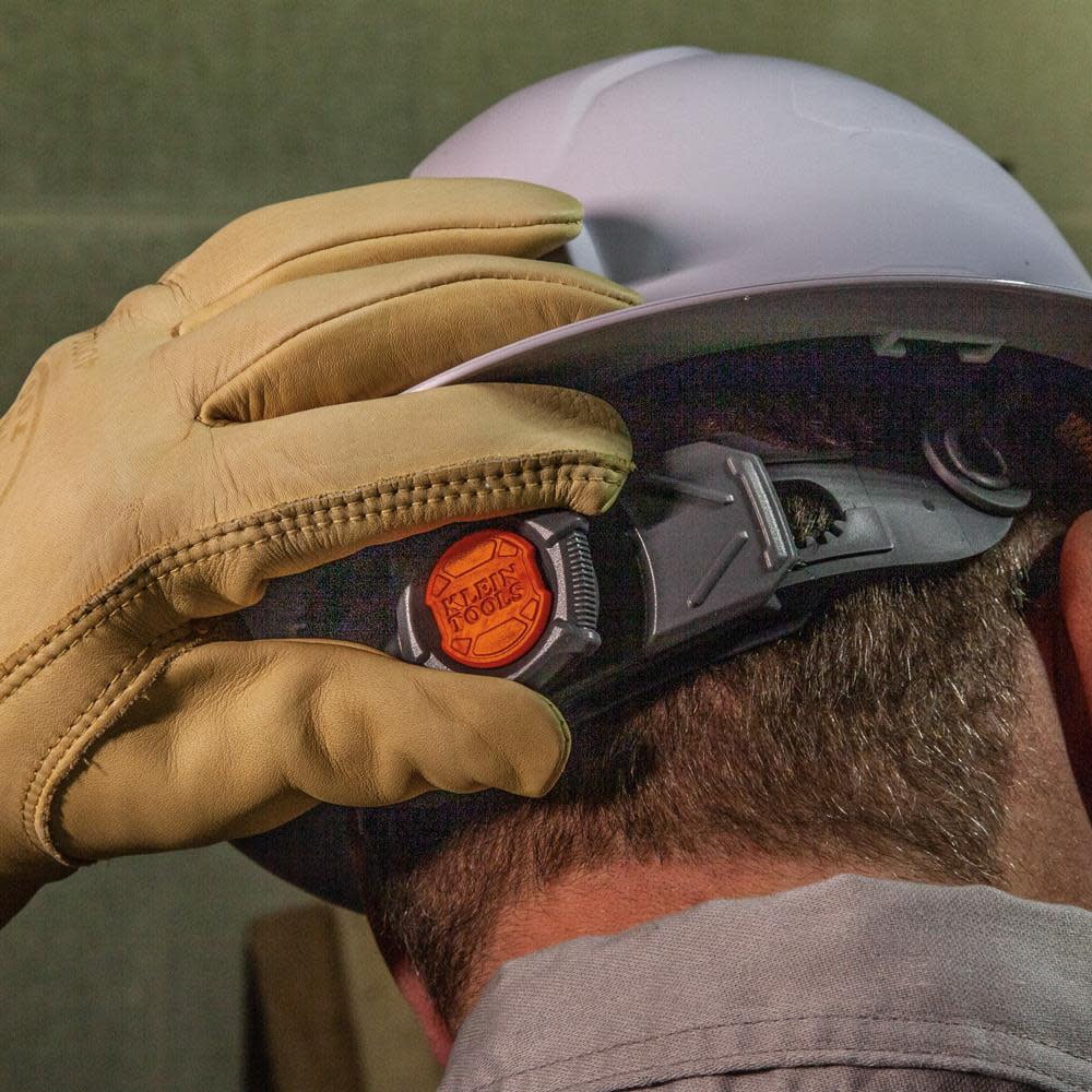 Klein Tools Hard Hat, Non-Vented Brim with Headlamp